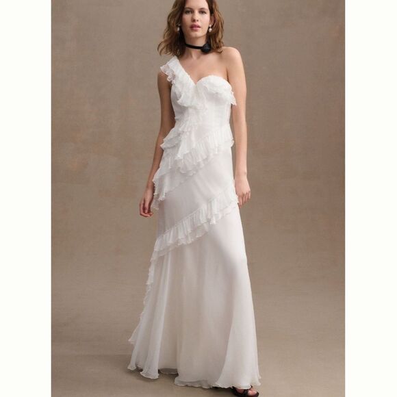 Anthropologie AMUR Harlow Silk One-Shoulder Gown/ size 8 - Picture 1 of 10